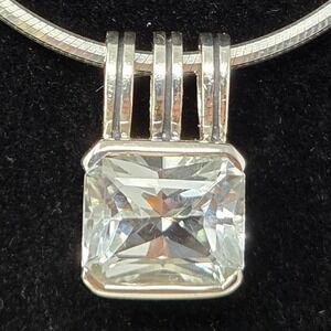 Sterling Silver Radiant Cut CX Pendant Necklace Omega Chain 925LT 15" 17.8g